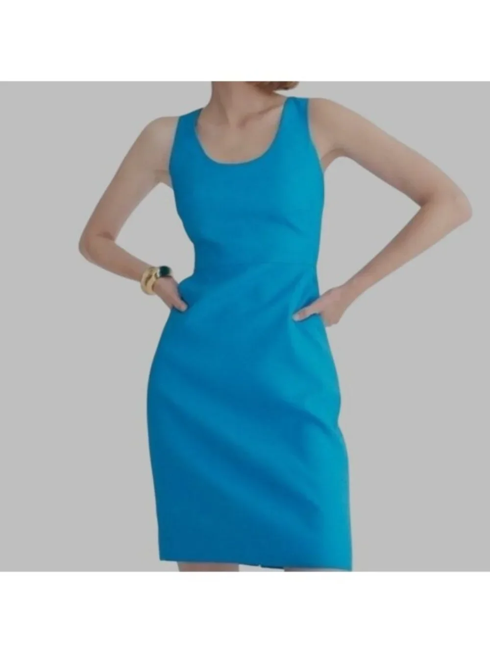 J.CREW Resume Turquoise Scoopneck Dress In Stretch Linen Blend Sz 4 - Picture 3 of 9
